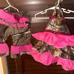 Girls pink camo and sequin ruffled outfit worn once for a camo pageant